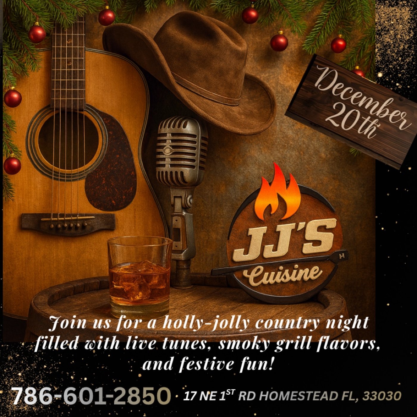 Holly Jolly Live Western Country Music Night @ JJ’s Cuisine, 20 December | Event in Homestead | AllEvents