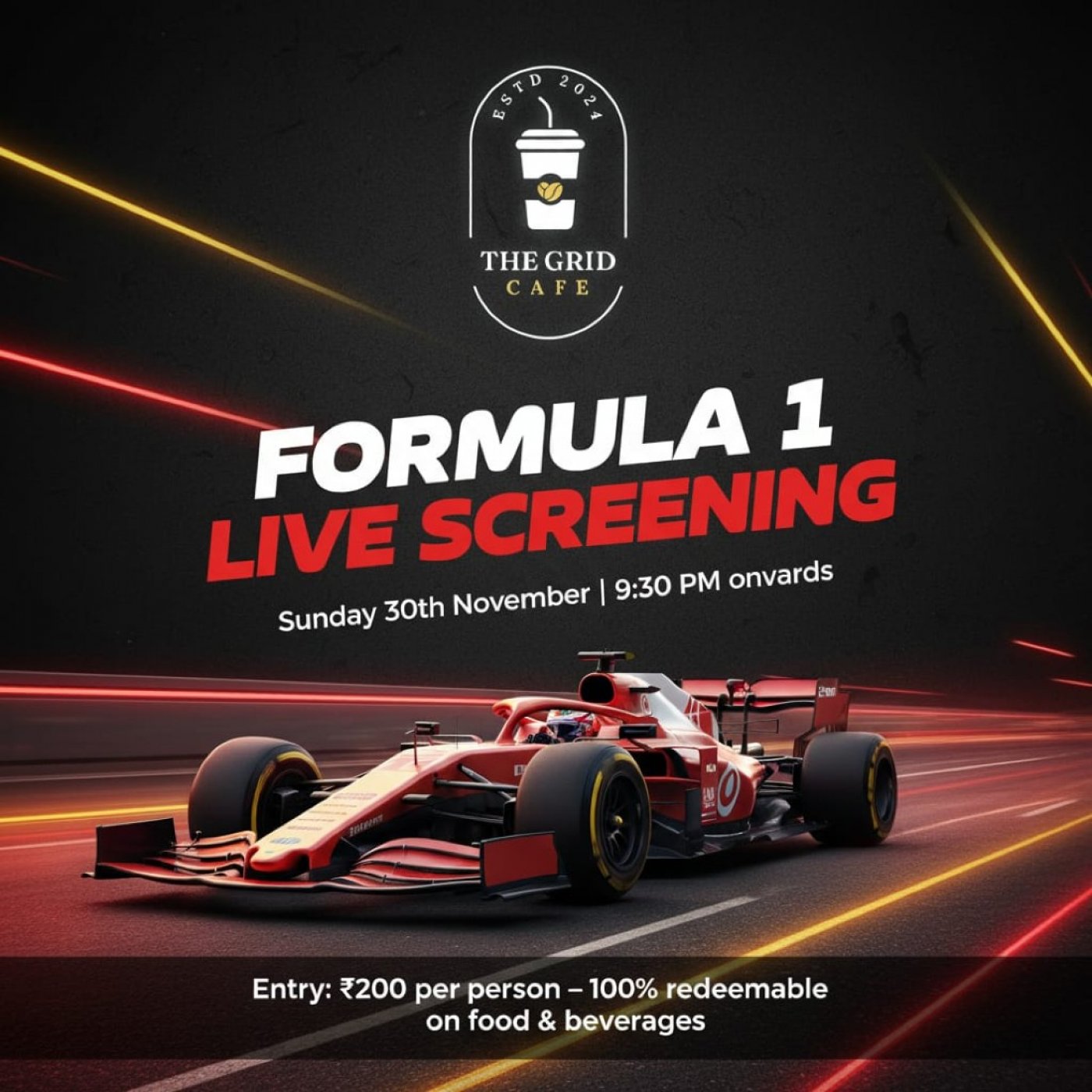 Formula 1 Live Screening at The Grid Cafe, 30 November | Event in Ahmedabad | AllEvents
