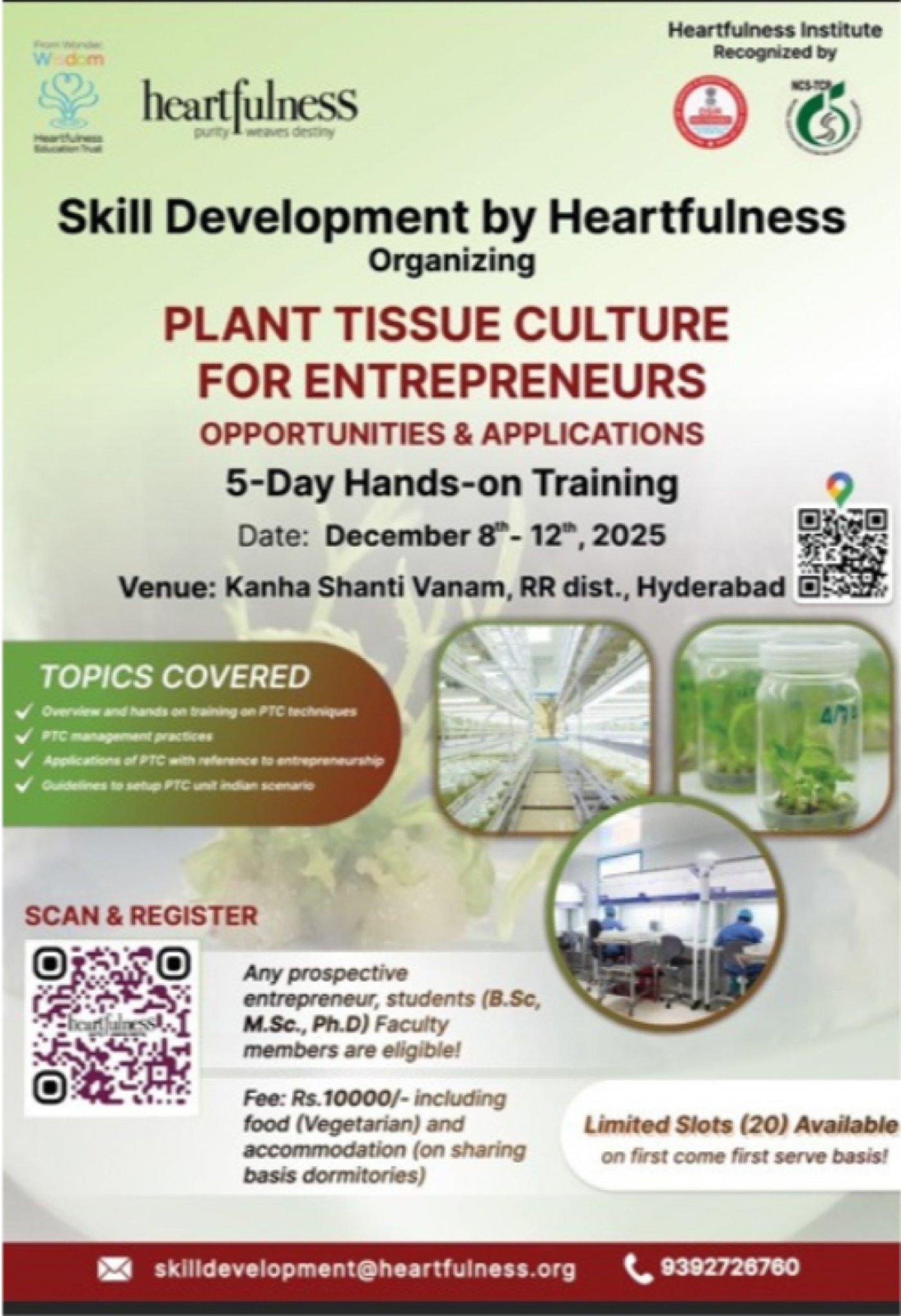 Tissue Culture Training Program, 8 December | Event in Hyderabad | AllEvents
