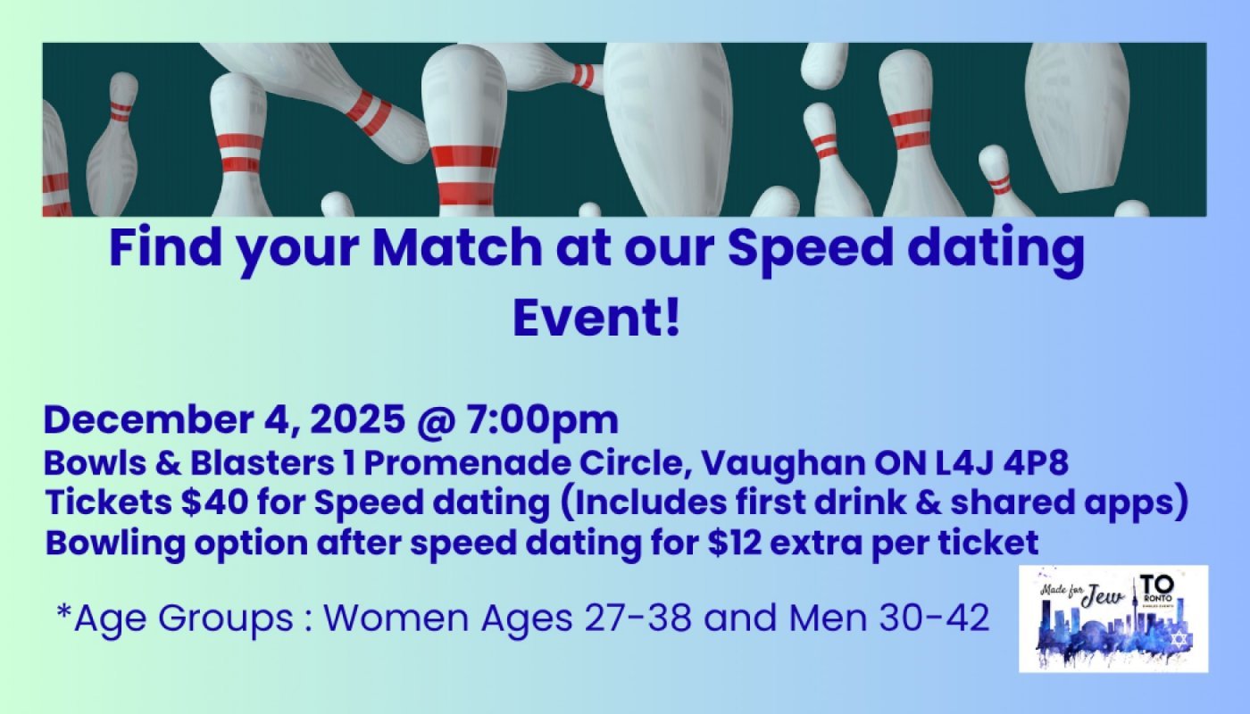 Made for Jew TO's Speed dating event! Ages 27-38, 4 December | Event in Vaughan | AllEvents