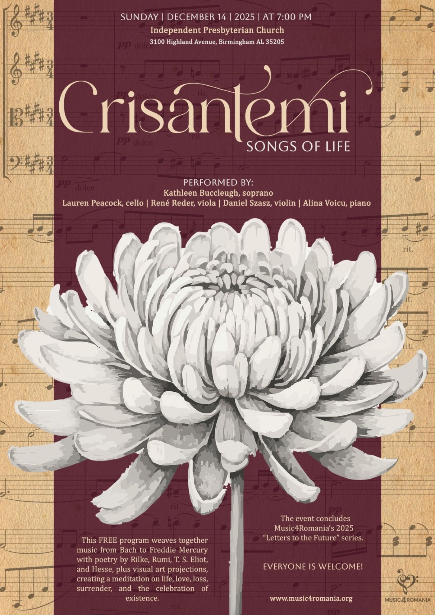 CRISANTEMI: SONGS OF LIFE, 14 December | Event in Birmingham | AllEvents