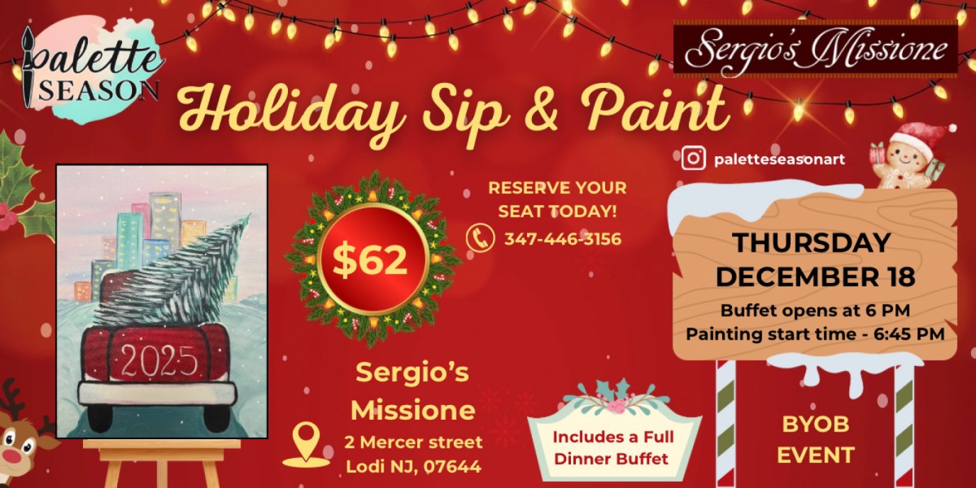 Palette Season Holiday Sip and Paint Dinner at Sergio’s Missione 12-18-2025, 18 December | Event in Lodi