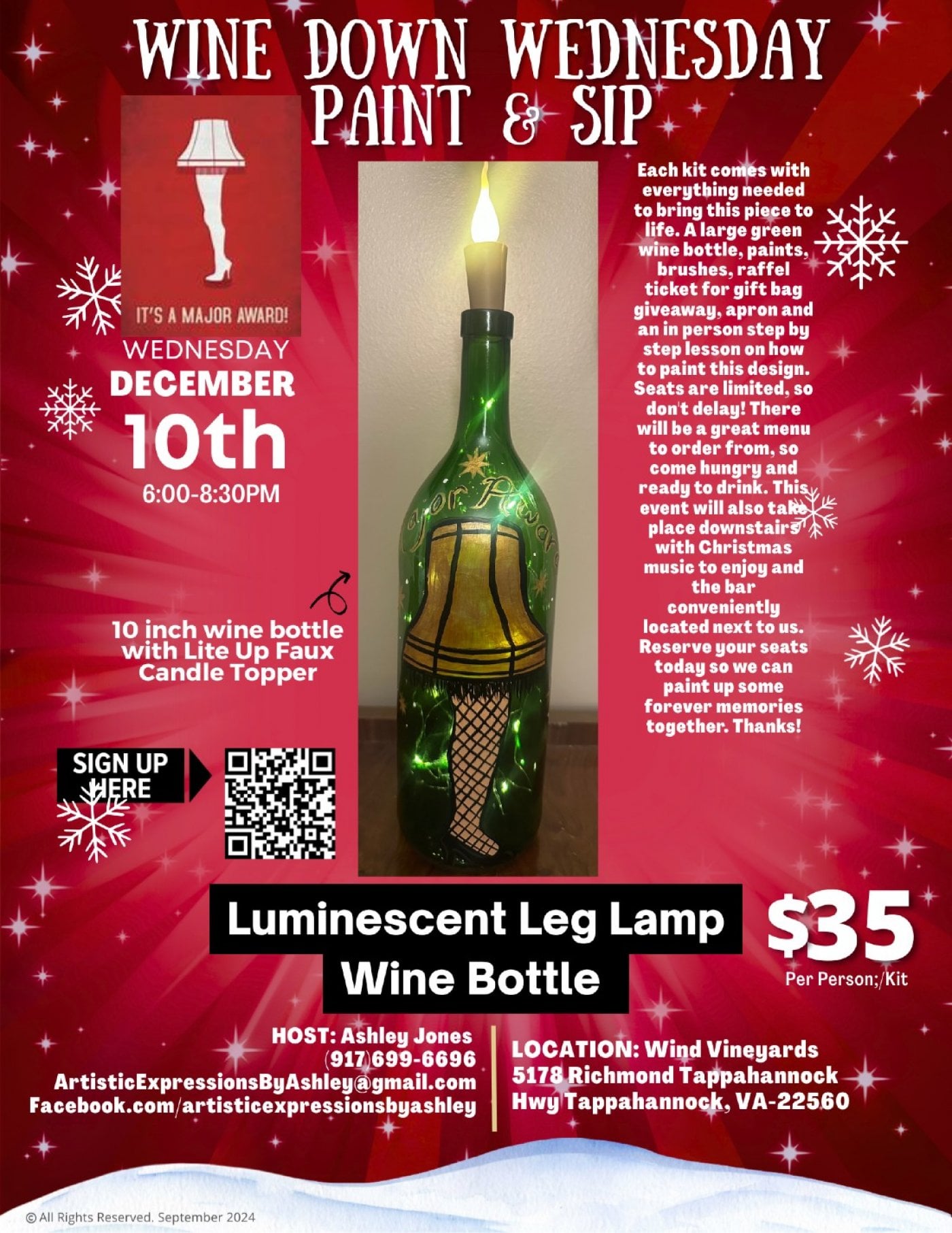 Luminescent Leg Lamp Wine Bottle Paint And Sip, 10 December | Event in Tappahannock | AllEvents