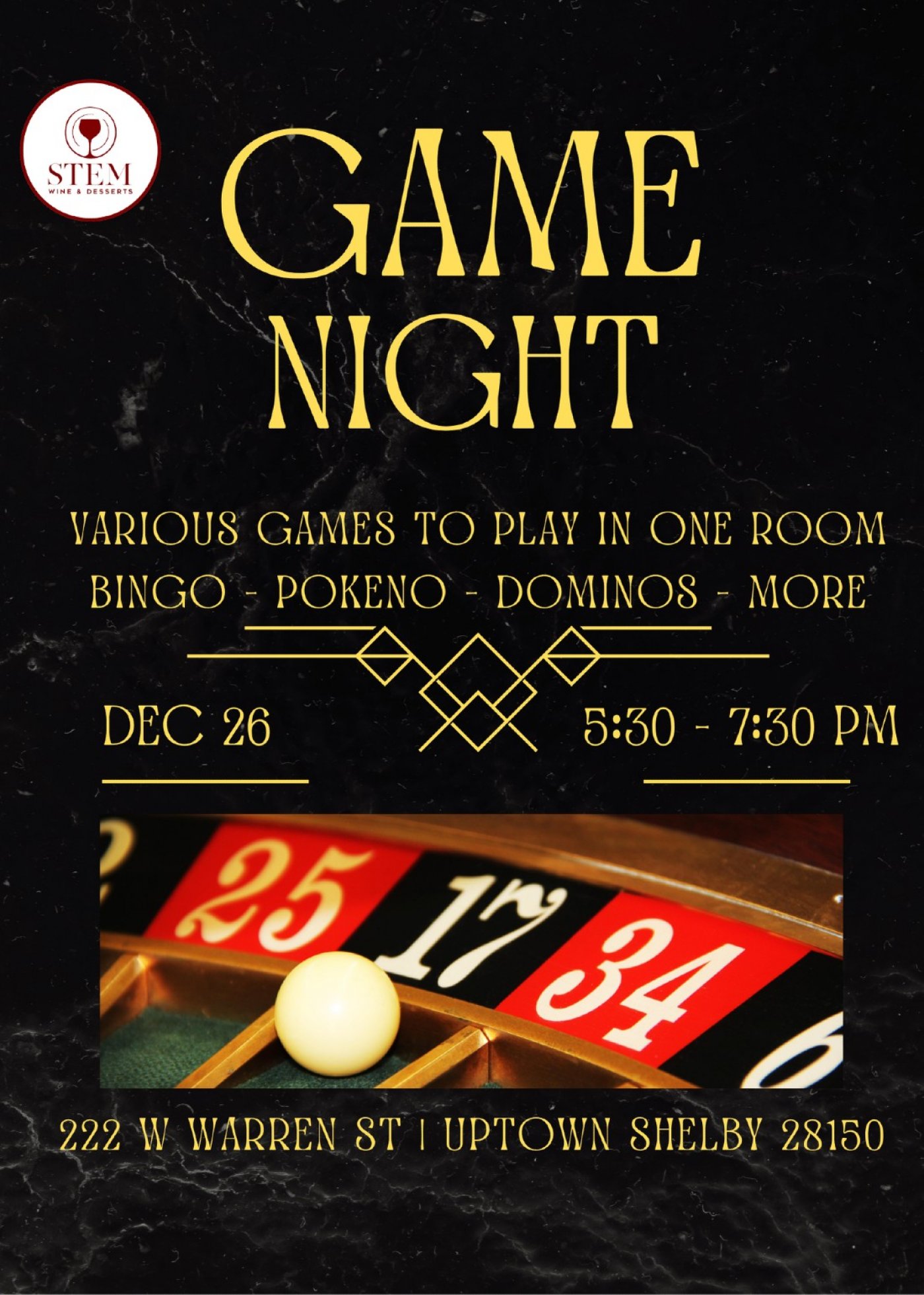 Holiday Game Night @ STEM Wine & Desserts | Event in Shelby | AllEvents