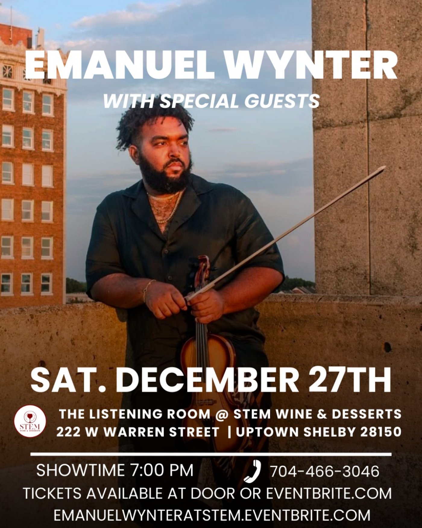 Emanuel Wynter & Special Guests @ STEM Wine & Desserts, 27 December | Event in Shelby | AllEvents