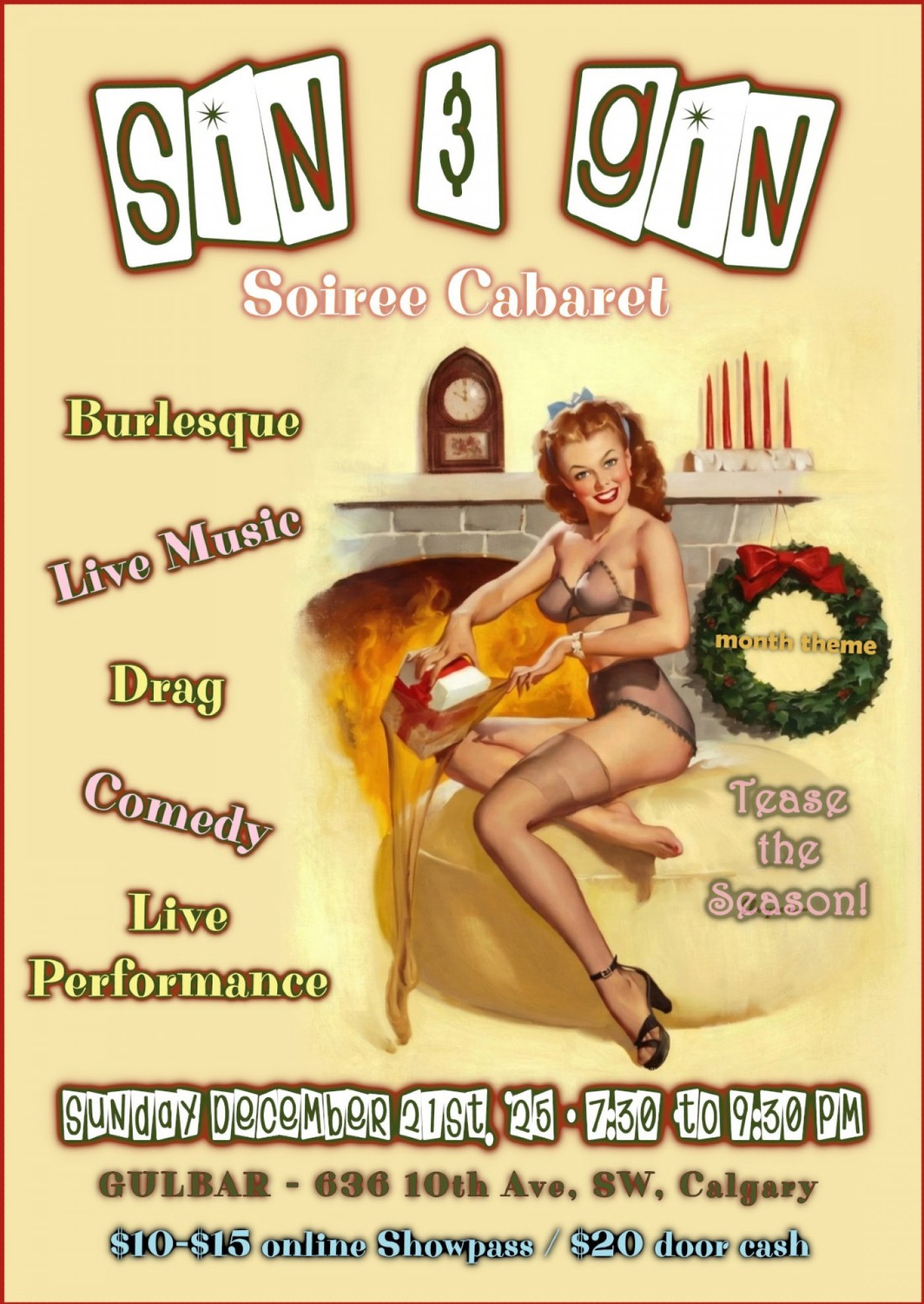 Sin & Gin Soiree Cabaret - 'Tease the Season!', 21 December | Event in Calgary | AllEvents