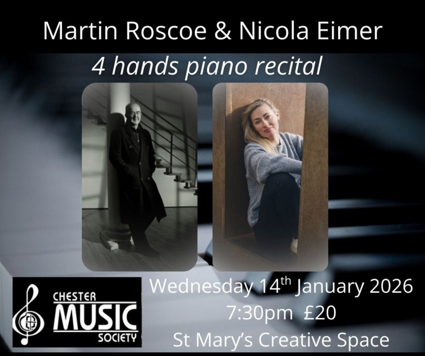 Chester Music Society - Martin Roscoe & Nicola Eimer (piano 4 hands), 14 January | Event in Chester | AllEvents