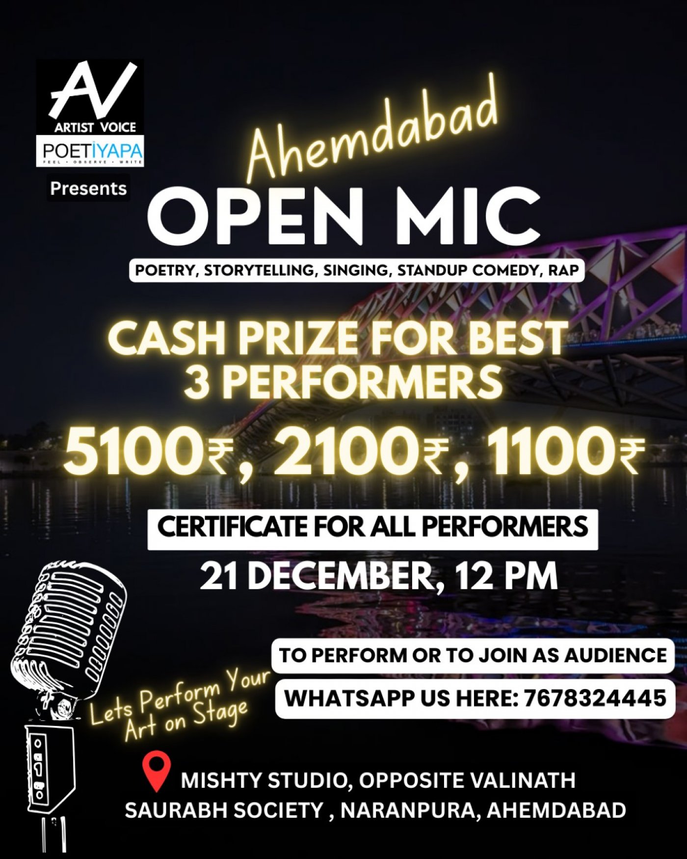 OPEN MIC IN AHMEDABAD- Poetry, Storytelling, Singing, Standup Comedy - Events in Ahmedabad-Poetiyapa, 21 December