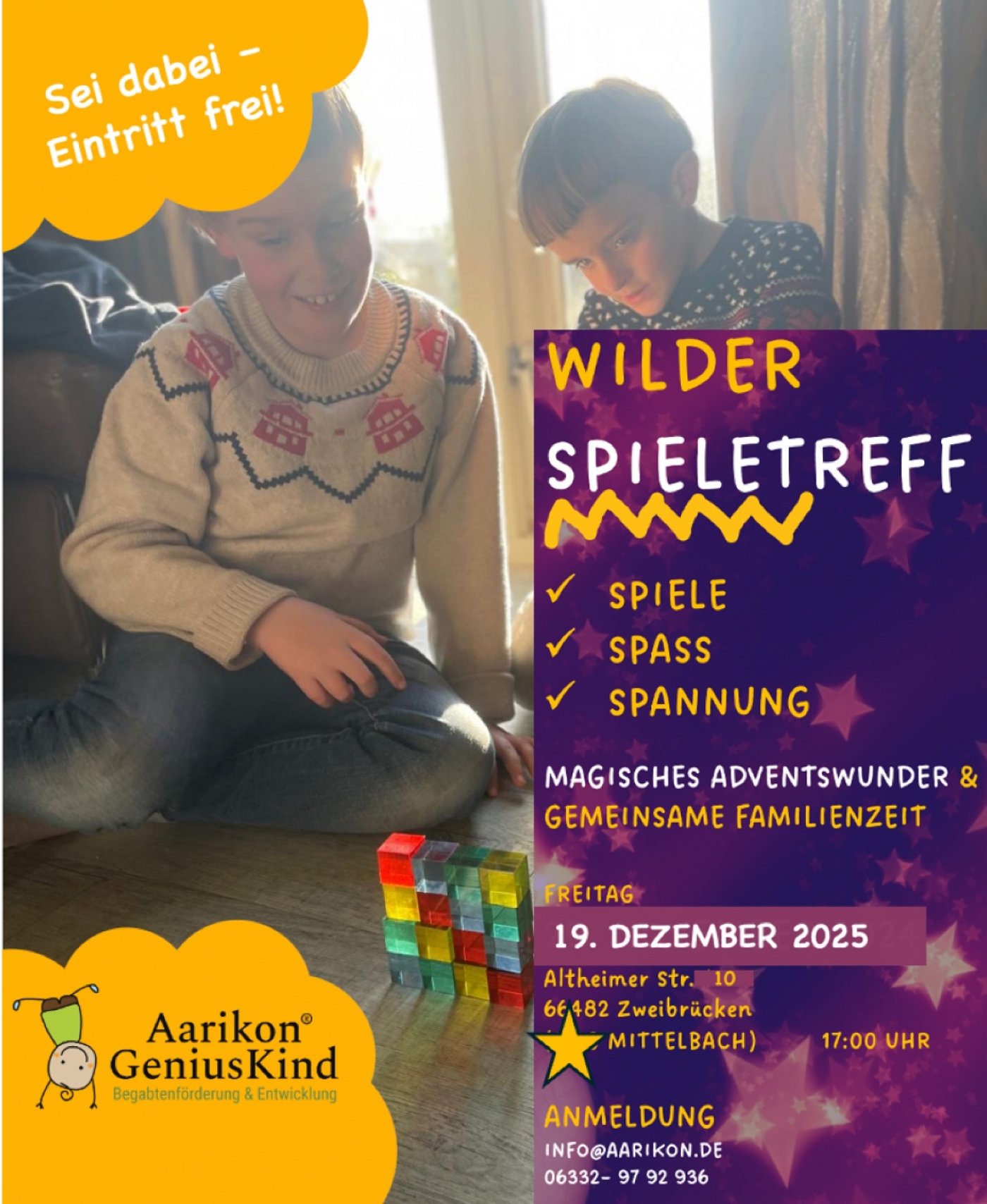 Spieletreff "Lichterhäuser & Sternentürme – Architektur trifft Wintermagie" im Aarikon GeniusKind, 19 December