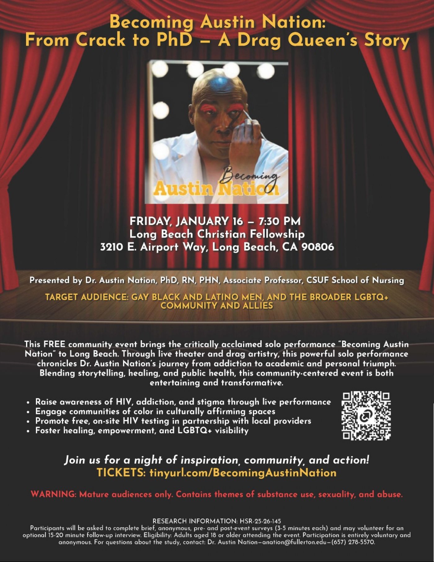 Becoming Austin Nation: From Crack to PhD - A Drag Queen’s Story, 16 January | Event in Long Beach | AllEvents