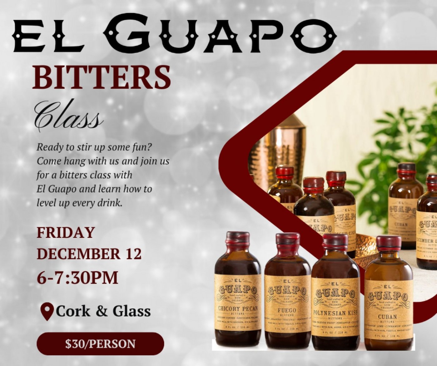 El Guapo Bitters Class at Cork & Glass, 12 December | Event in Alpharetta | AllEvents