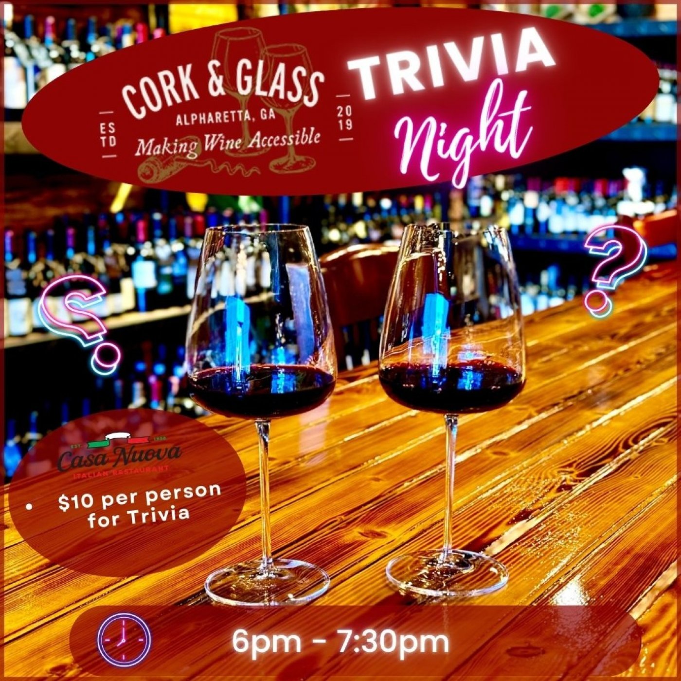 Get ready for an evening of wine, trivia, and fun at Cork & Glass!, 22 December | Event in Alpharetta