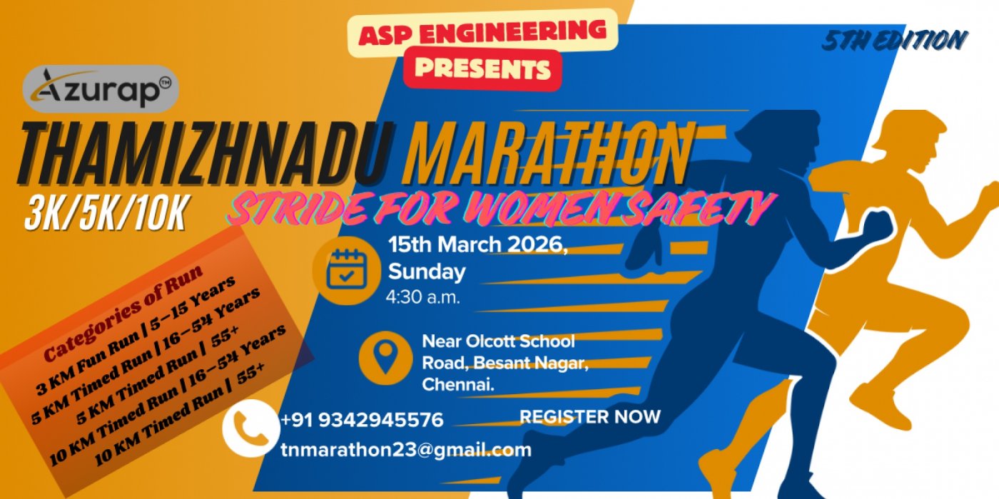 Azurap’s Thamizh Nadu Marathon – 2026 (5th Edition)  "Stride for Women Safety", 15 March | AllEvents