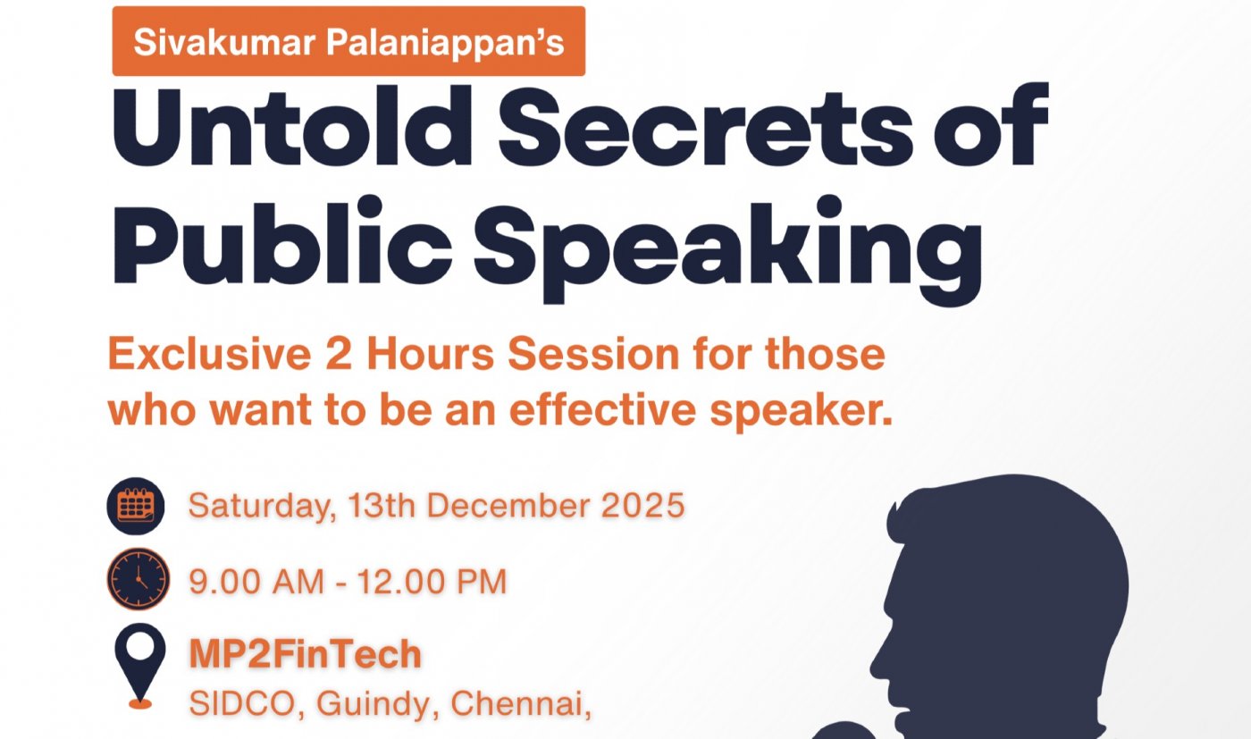 Untold Secrets of Public Speaking, 13 December | Event in Chennai | AllEvents