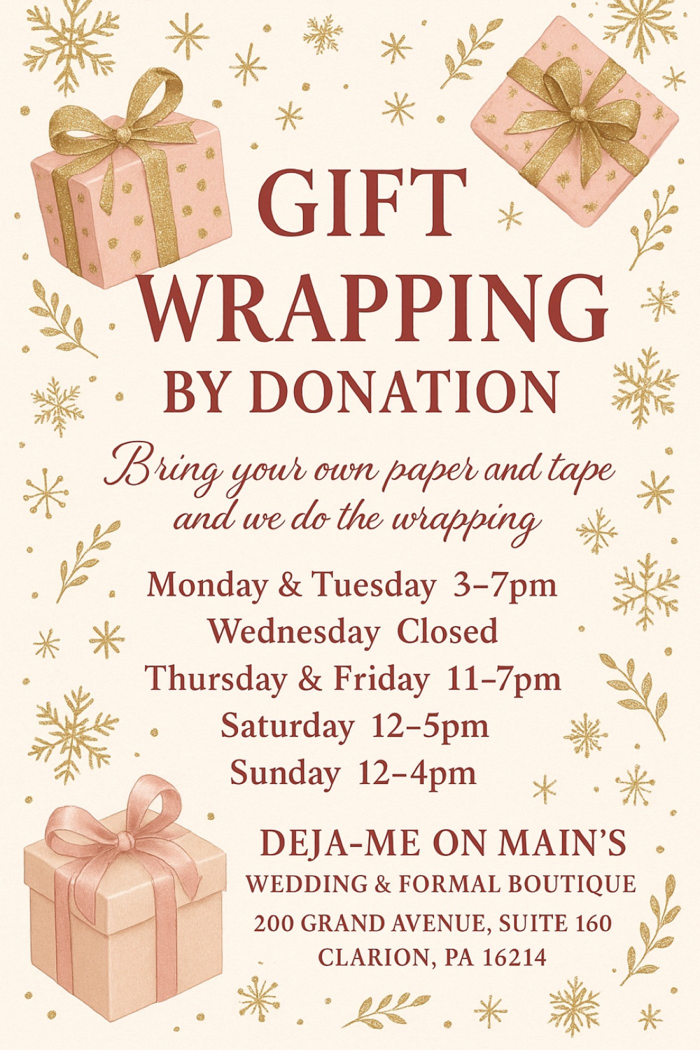 Gift Wrapping @ Deja-Me on Main | Event in Clarion | AllEvents