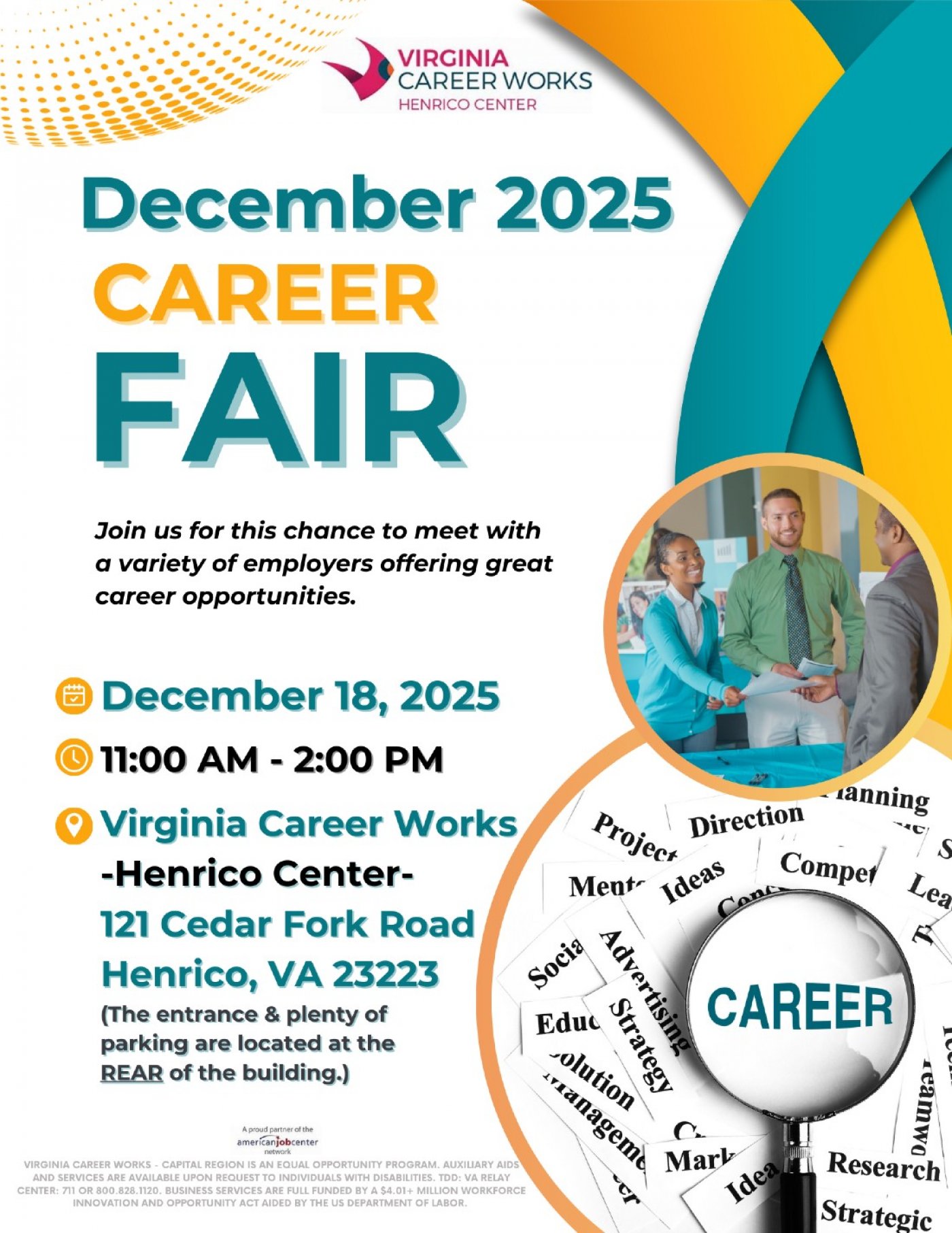 Virginia Career Works - Henrico Center's December 2025 Career Fair, 18 December | Event in Henrico | AllEvents