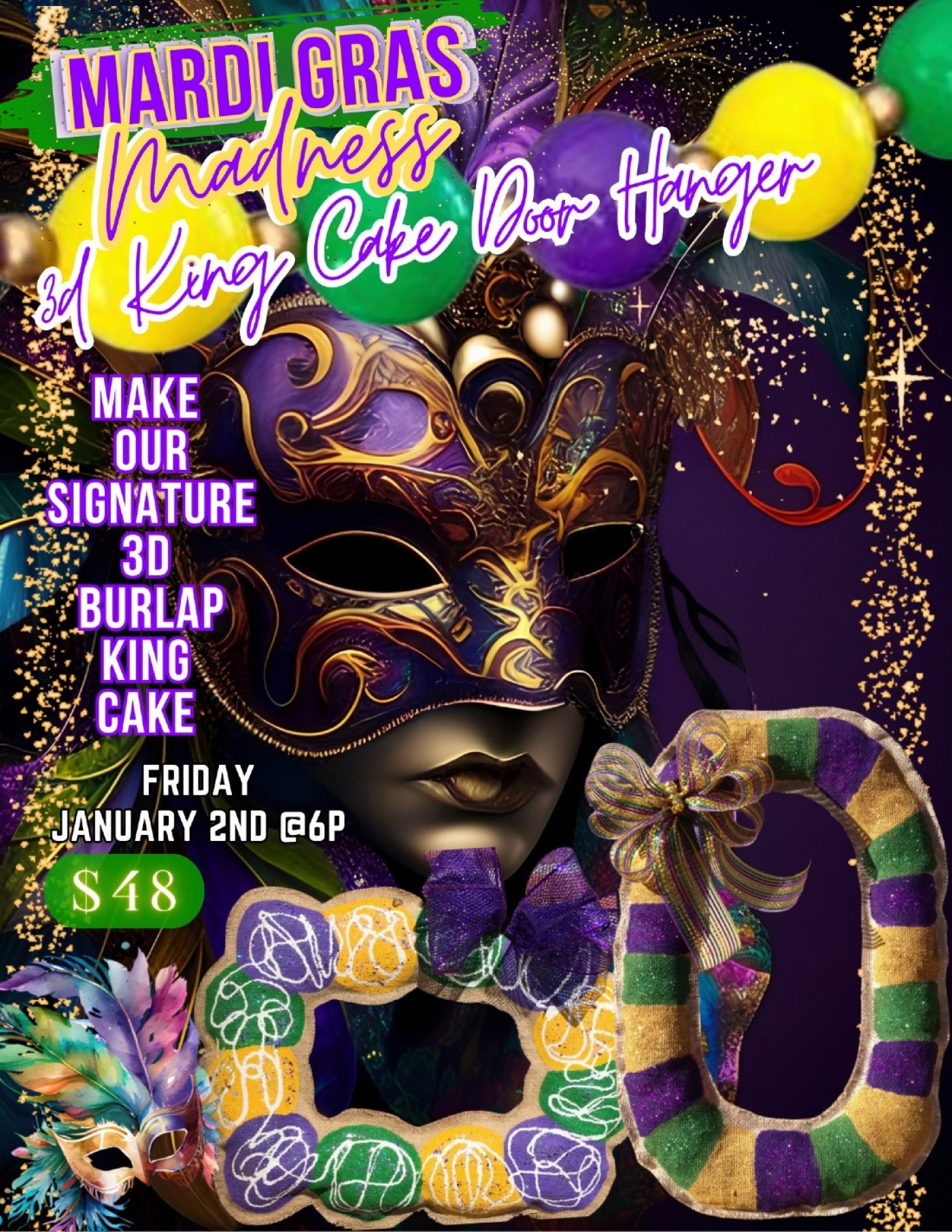 Mardi Gras 3D Burlap Kingcake Sesh!, 2 January | Event in Picayune | AllEvents