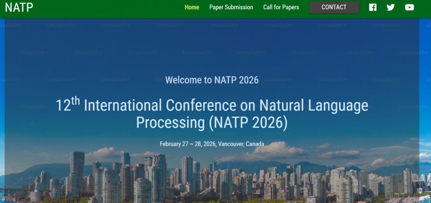 12th International Conference on Natural Language Processing (NATP 2026), 27 February | Event in Vancouver
