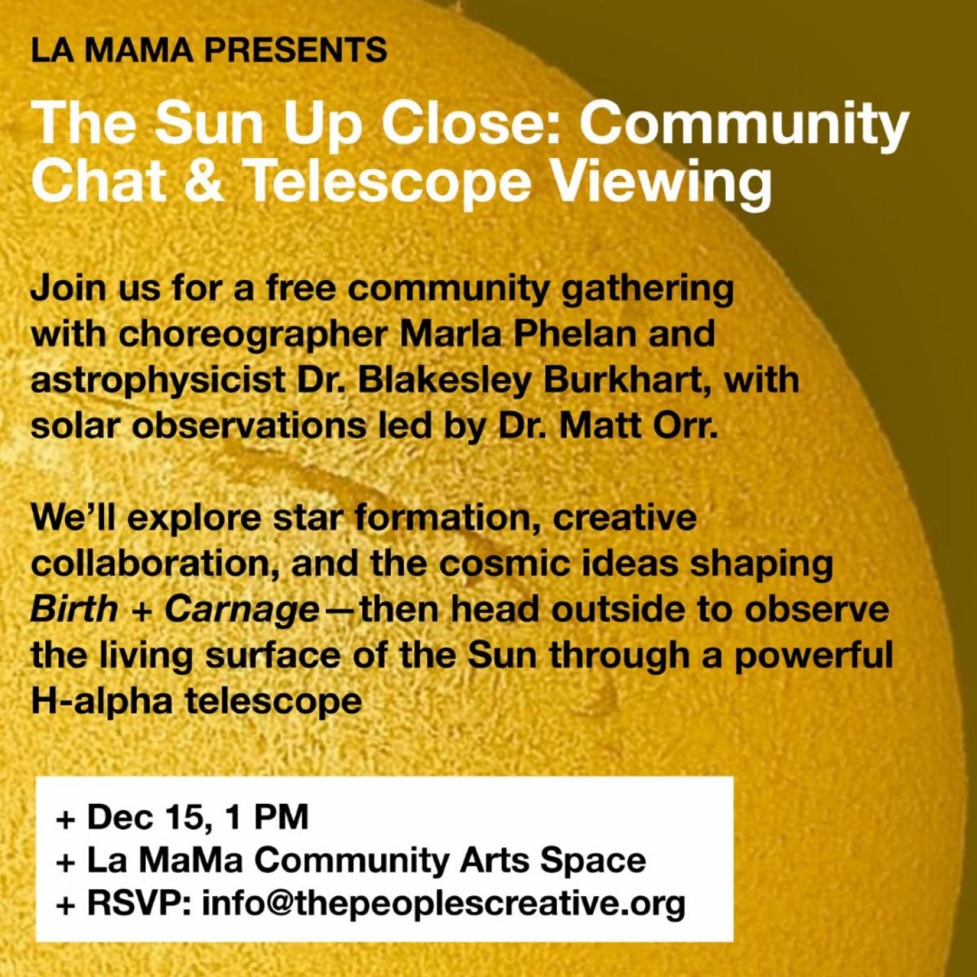The Sun Up Close: Community Chat & Telescope Viewing, 15 December | Event in New York | AllEvents