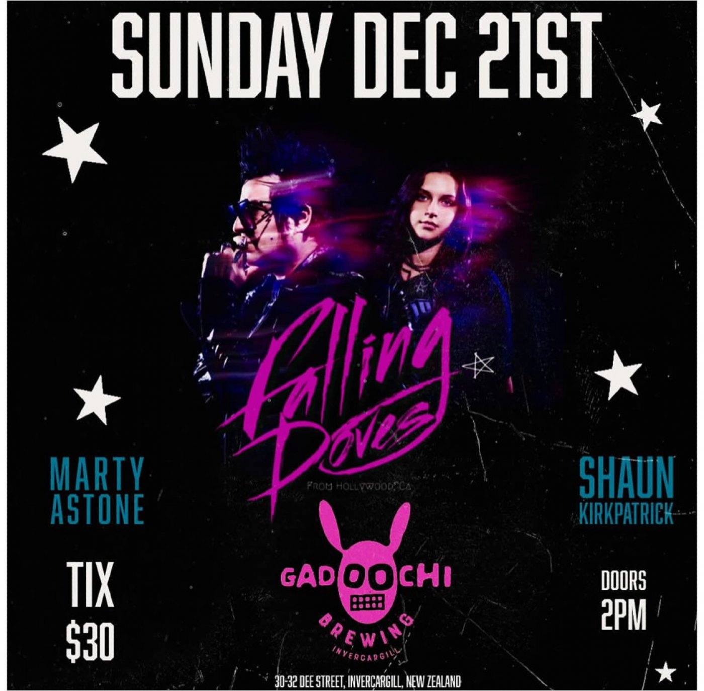 Gadoochi Brewery - Falling Doves 10th Anniversary Tour, 21 December | Event in Invercargill | AllEvents