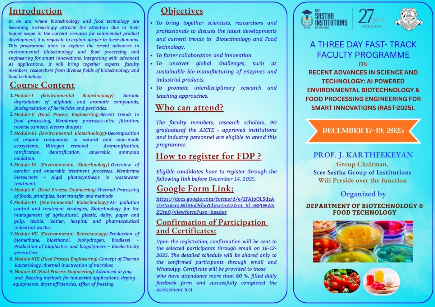  AI-Powered Environmental Biotechnology & Food Processing Engineering for Smart Innovations, 17 December