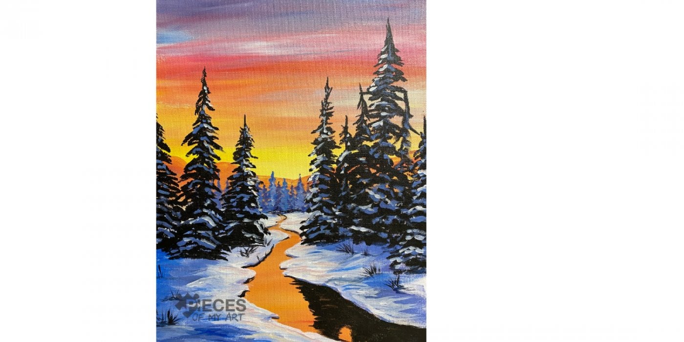 Sip and Paint at Walnut Creek...Snowy Sunset