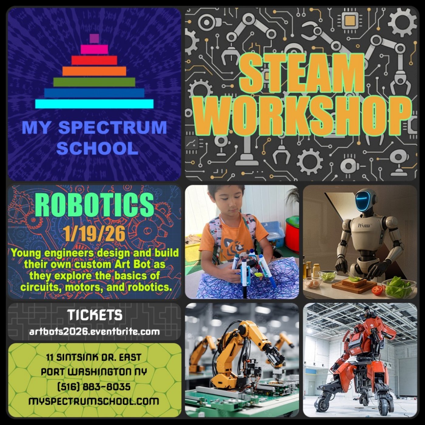 STEAM ART BOT WORKSHOP KIDS Port Washington NY 11050. 1/19 Monday MLK.