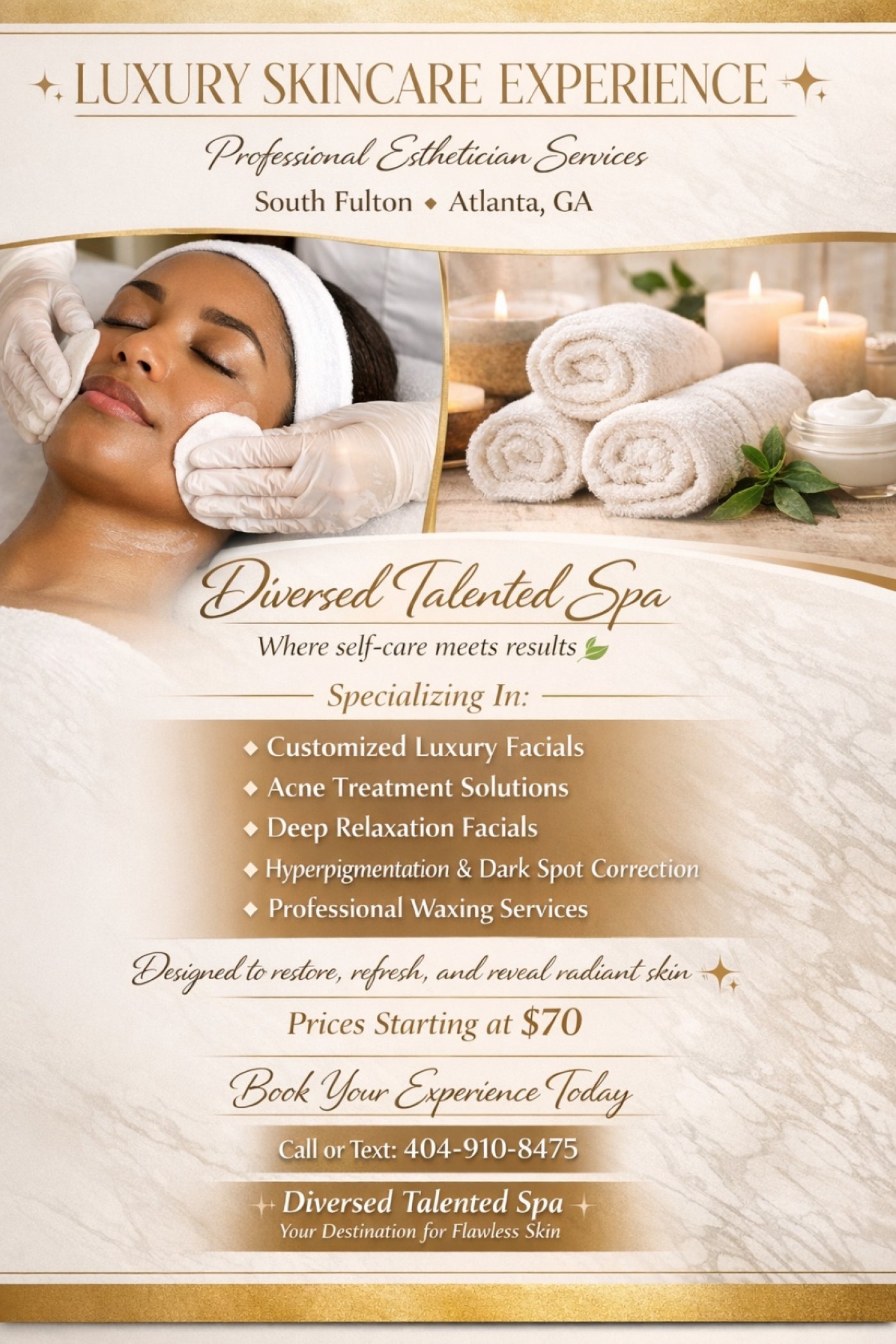 Esthetician services facial