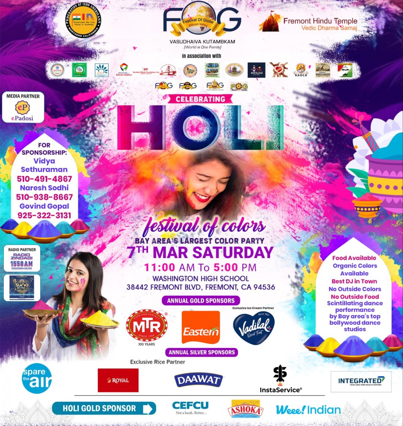 FOG Fremont Holi – Festival of Colors (FREE PARKING)