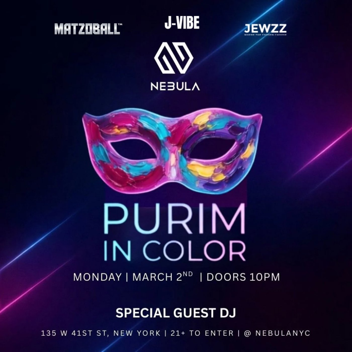 Purim Bash In Color @ Nebula NYC