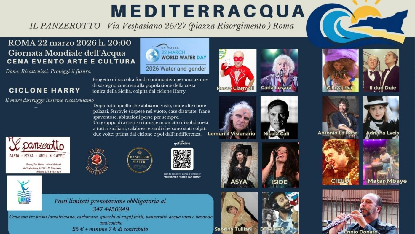🌊 MEDITERRACQUA 2026 – Cena Evento Arte &amp; Cultura | Roma 22 Marzo Categoria