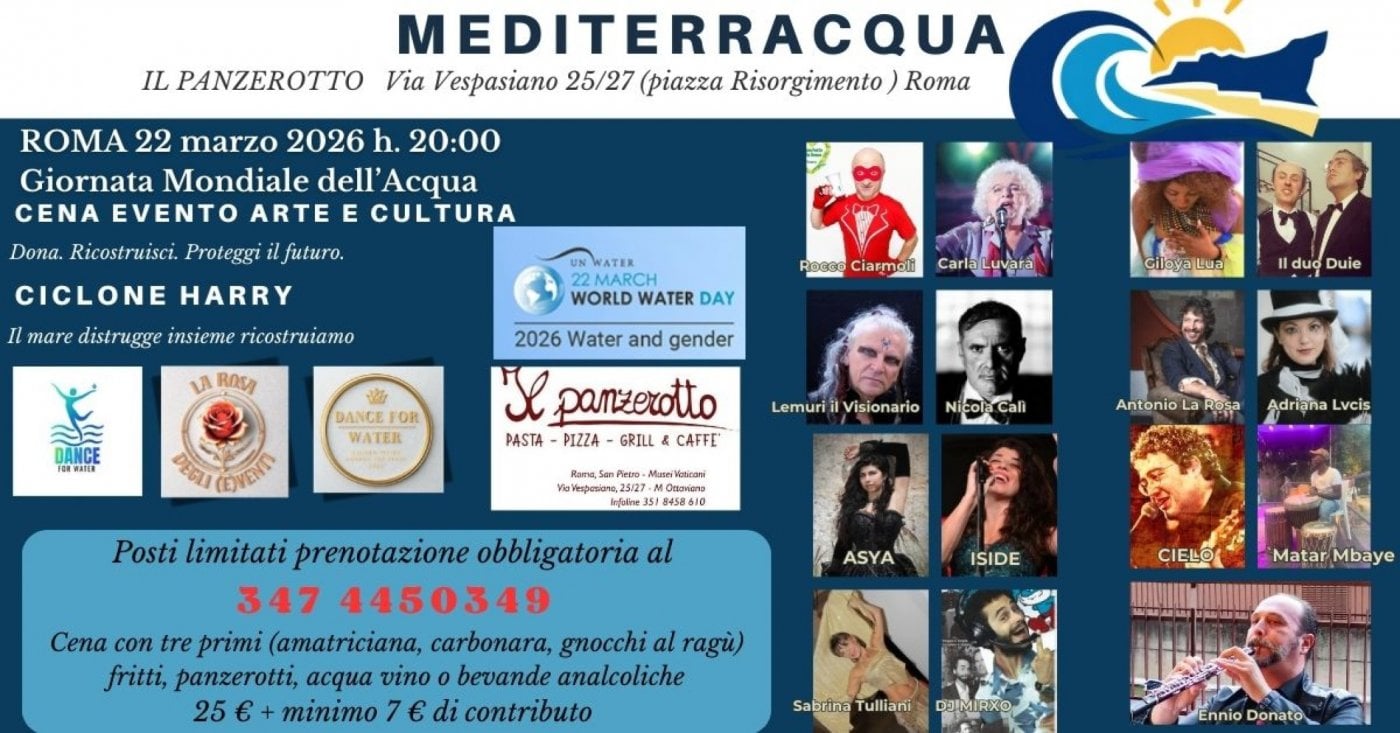 🌊 MEDITERRACQUA 2026 – Cena Evento Arte &amp; Cultura | Roma 22 Marzo