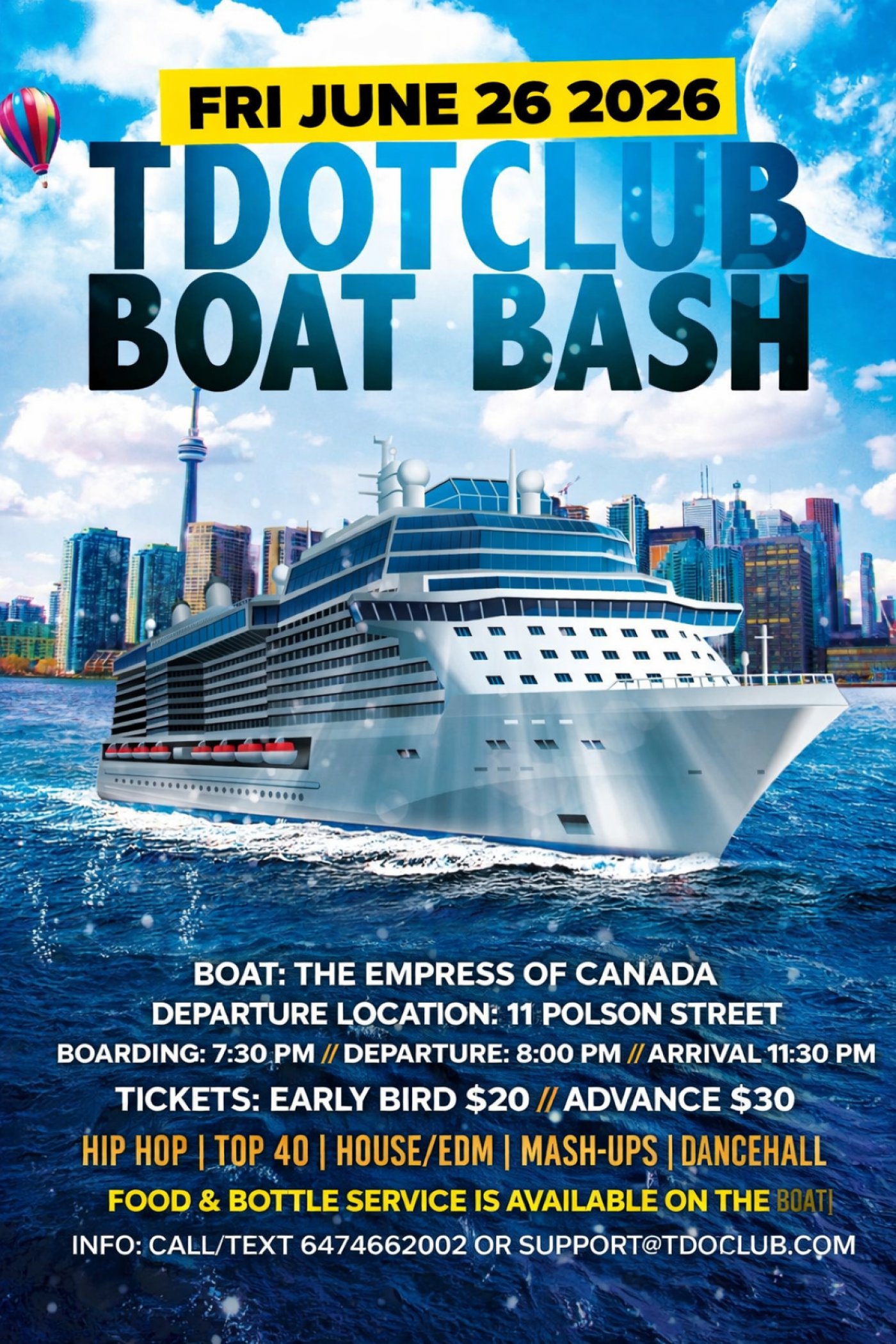 Toronto Boat Party June 26 2026