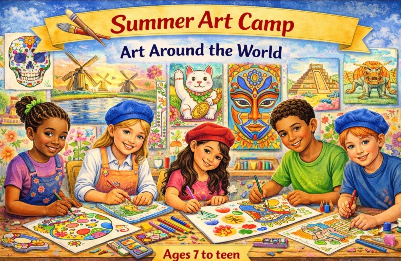 Creative Arts Half-Day Youth Summer Camp: Art Around the World – Mixed Media (Ages 7-13)