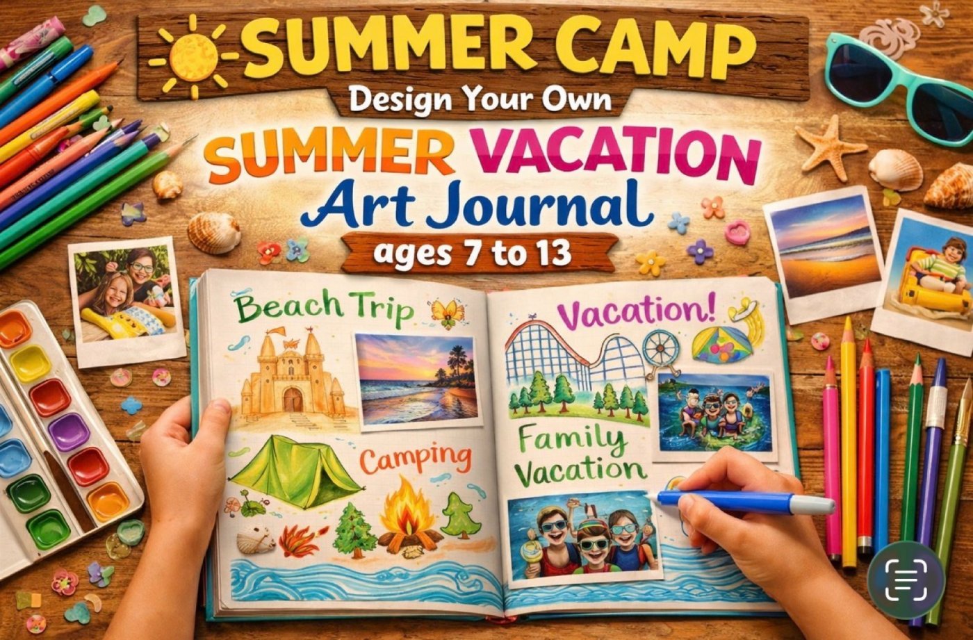 Half-Day Youth Summer Camp: Art Journaling – Design Your Own Summer Vacation Art Journal (Ages 7-13)