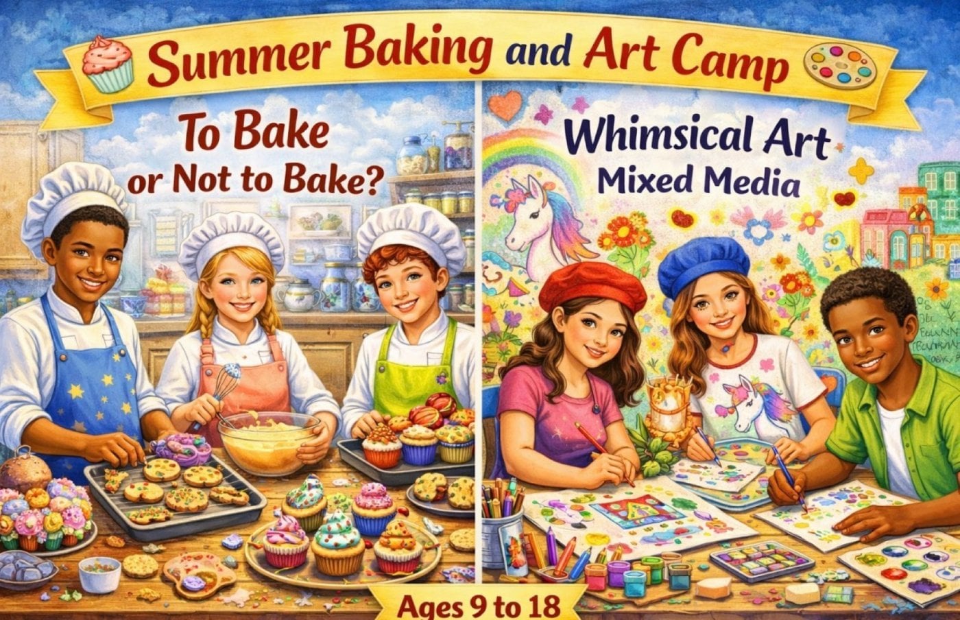 Full-Day Youth Summer Camp: Combined Art of Cooking “To Bake or Not to Bake” & Whimsical Mixed Media