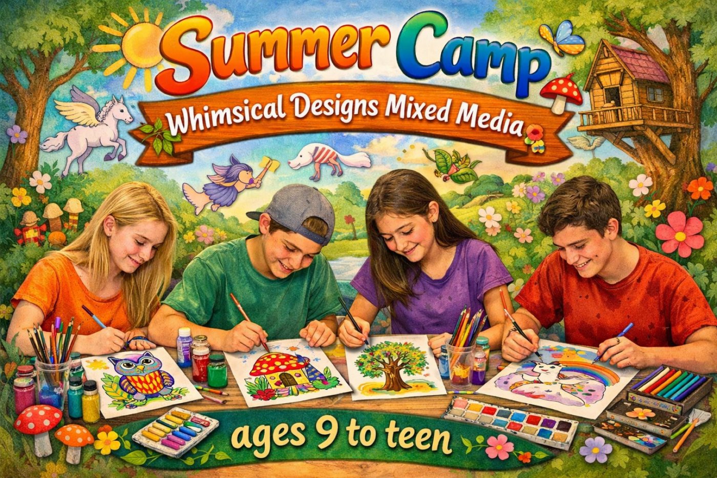 Creative Arts Half-Day Youth Summer Camp: Whimsical Designs – Mixed Media (Ages 9-14)