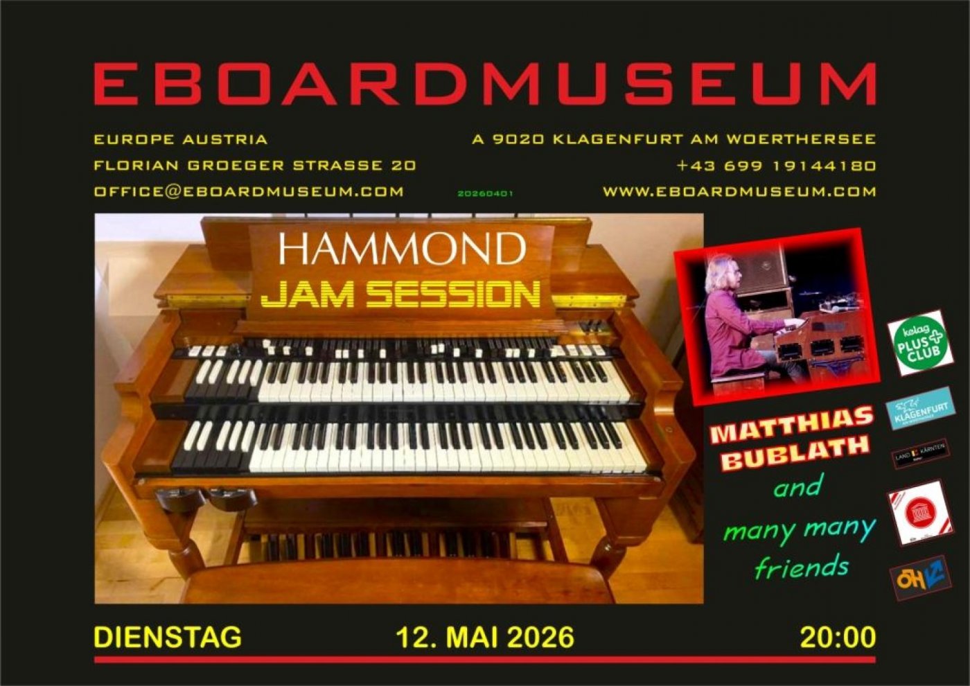 HAMMOND JAM SESSION, EBOARDMUSEUM, Klagenfurt, 12 May 2026 | AllEvents