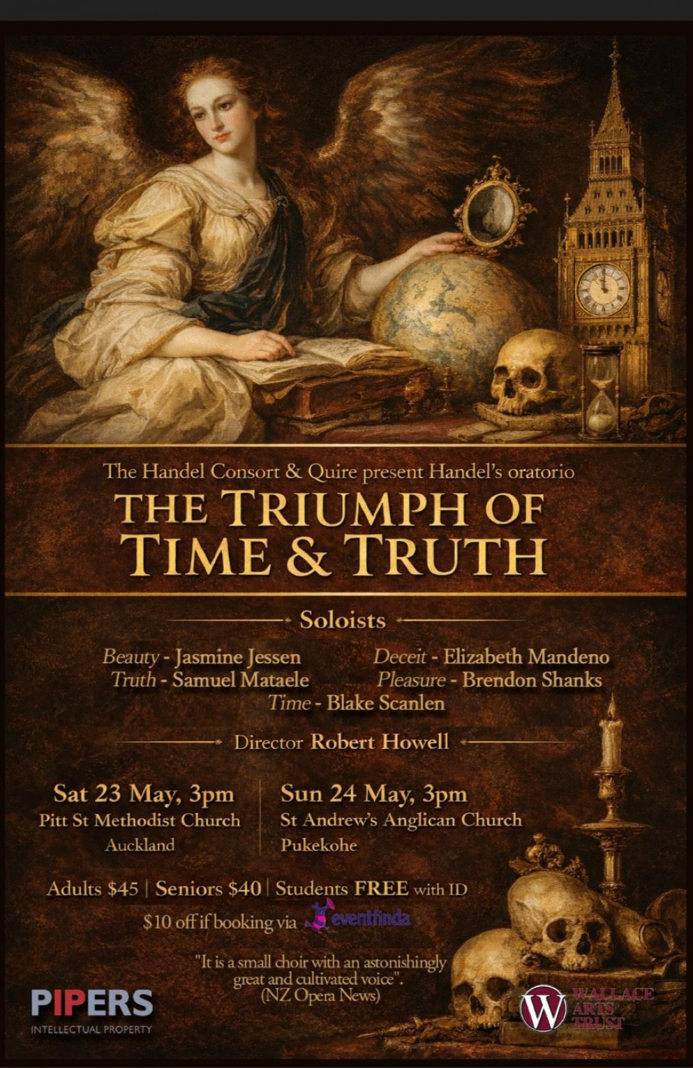 Handel Consort & Quire - The Triumph of Time & Truth (Handel) , Auckland Central Parish Pitt Street Methodist Church Pitt Street, Auckland CBD, Auckland, New Zealand, 23 May 2026 | AllEvents