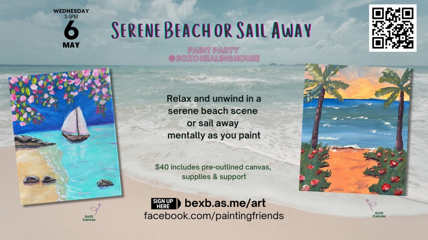 Serene Beach Scene or Sail Away Paint Party