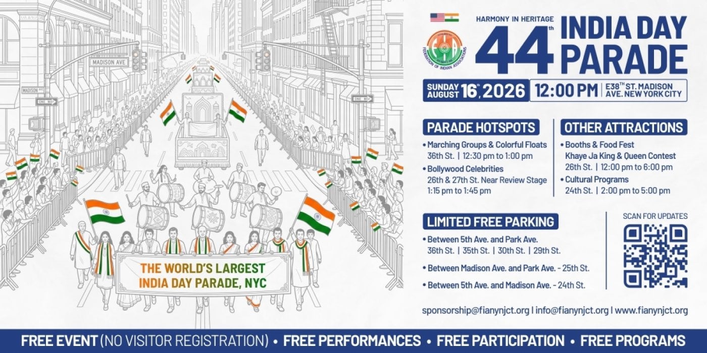44th The World's Largest India Day Parade NewYork at East 38th Street, New York, NY, USA
