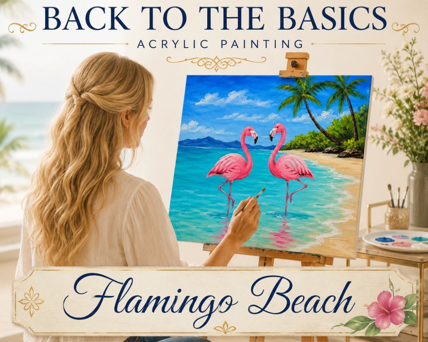 Back to the Basics Acrylic Painting One-Day Class – Flamingo Beach