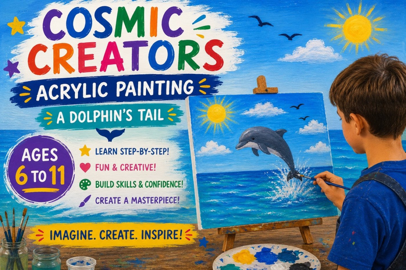 Cosmic Creators Youth Art Discovery Program (Ages 5-12) – A Dolphin’s Tail Acrylic