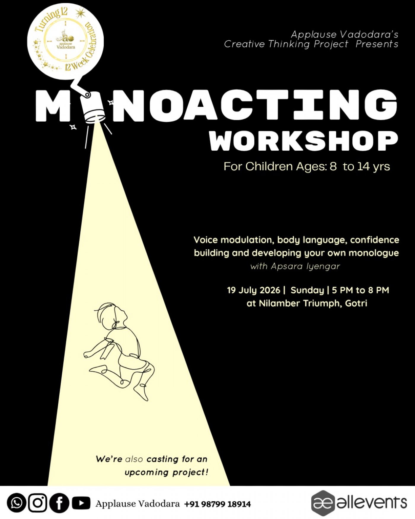 Monoacting Workshop for Children | Applause Vadodara |