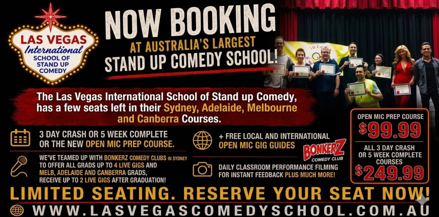 Las Vegas Comedy School Regular 3 Day Crash Course with Optional International Add-On Adelaide CBD