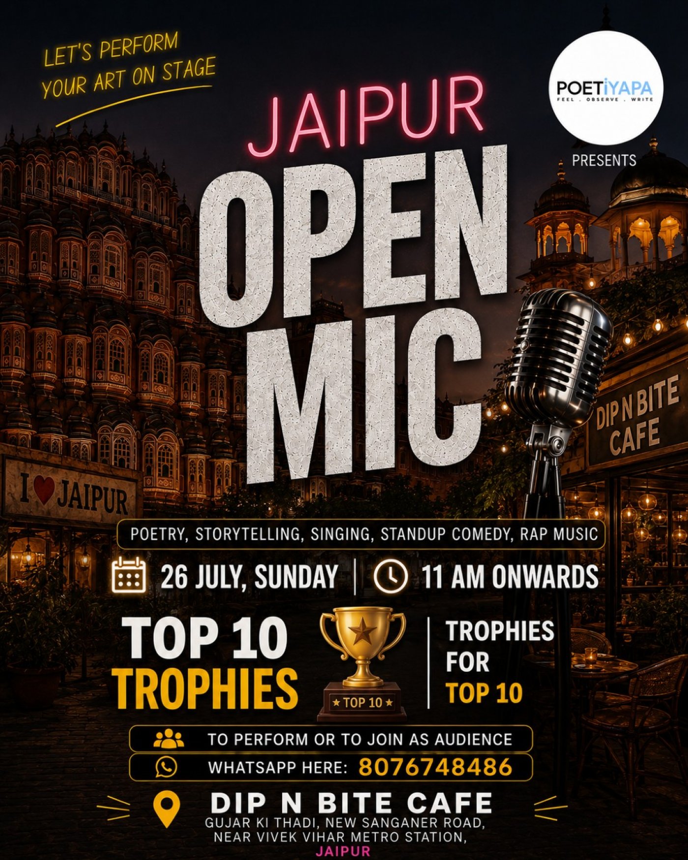 JAIPUR OPEN MIC -Poetry, Storytelling, Singing, Standup Comedy, Mono-act -Events in Jaipur-Poetiyapa