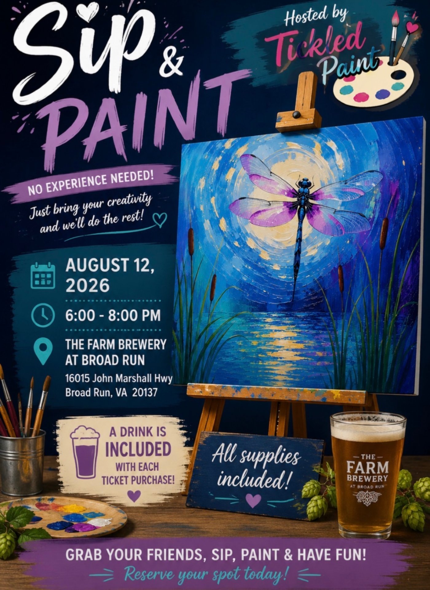 Sip and Paint Moonlit Dragon Fly