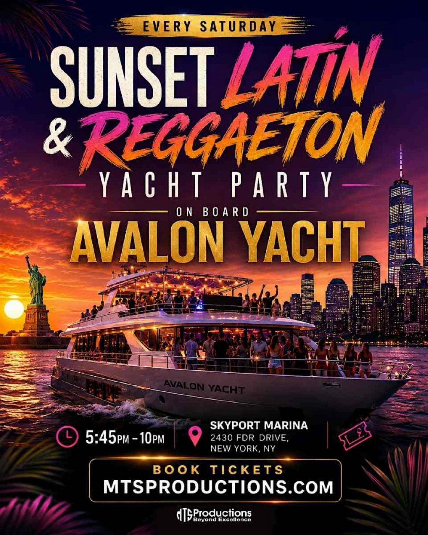 Sunset Latin & Reggaeton Yacht Party | Avalon Yacht at Skyport Marina
