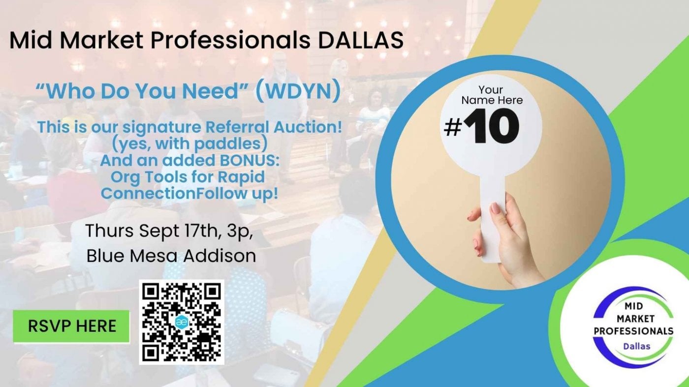 Mid Market Professionals DALLAS Sept event WHO Do You Need plus contact org tactics