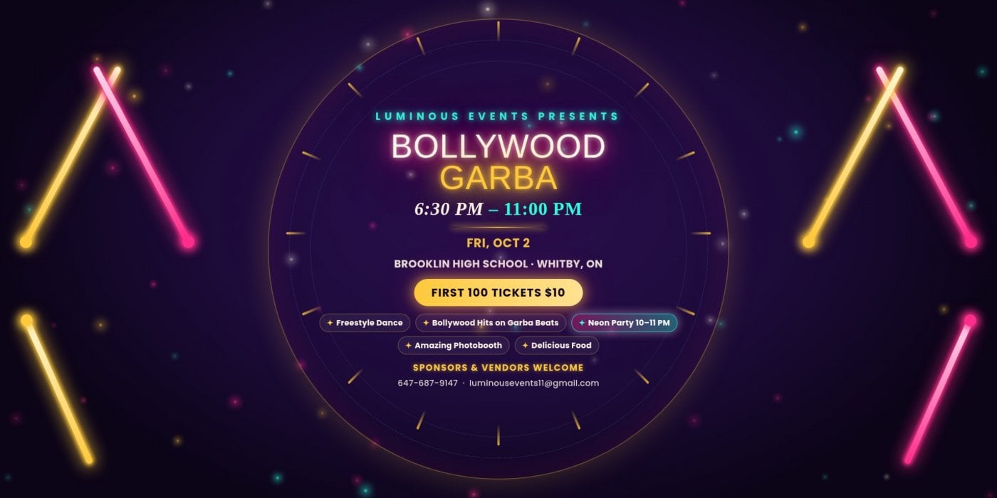 Bollywood Garba 2026 – Navratri celebration in Whitby | Luminous Events